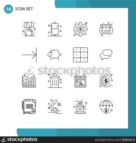 16 Universal Outlines Set for Web and Mobile Applications finish, arrow, dollar, board, supermarket Editable Vector Design Elements