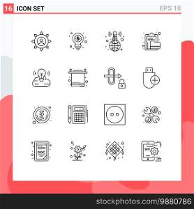 16 Universal Outlines Set for Web and Mobile Applications folder, document, shopping, clipboard, news Editable Vector Design Elements