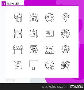 16 Universal Outlines Set for Web and Mobile Applications map, pin, shopping, add, pirate Editable Vector Design Elements