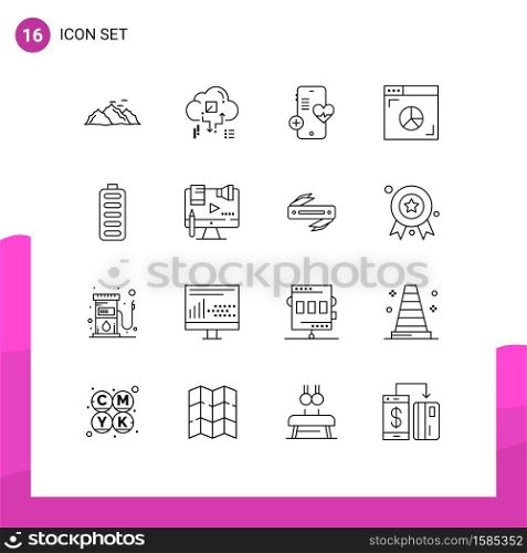 16 Universal Outlines Set for Web and Mobile Applications marketing, graph, arrow, browser, beat Editable Vector Design Elements