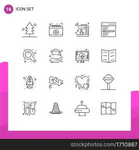 16 Universal Outlines Set for Web and Mobile Applications maximize, search, internet, interface, communication Editable Vector Design Elements