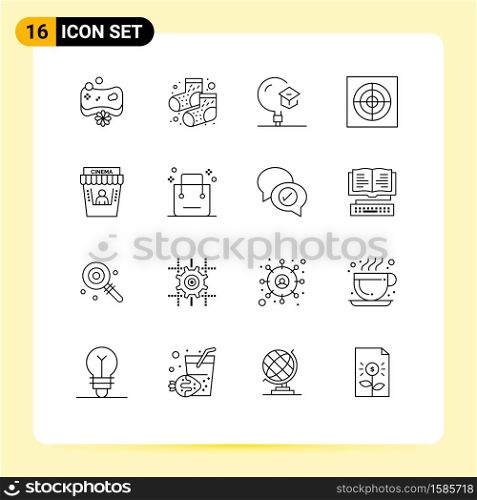 16 Universal Outlines Set for Web and Mobile Applications movie theater, cinema, knowledge, fan, bathroom Editable Vector Design Elements
