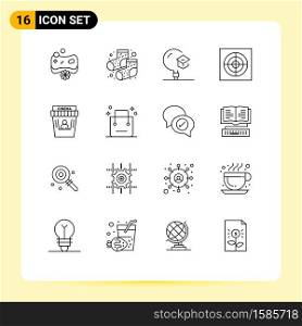 16 Universal Outlines Set for Web and Mobile Applications movie theater, cinema, knowledge, fan, bathroom Editable Vector Design Elements
