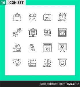 16 Universal Outlines Set for Web and Mobile Applications options, controls, beach, stopwatch, efficiency Editable Vector Design Elements