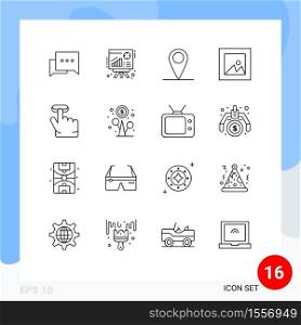 16 Universal Outlines Set for Web and Mobile Applications profit, finger, location, click, layout Editable Vector Design Elements