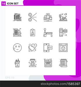 16 Universal Outlines Set for Web and Mobile Applications road, park, tool, cycle, play Editable Vector Design Elements