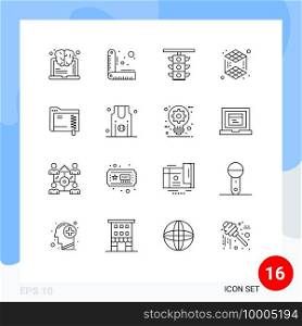 16 Universal Outlines Set for Web and Mobile Applications server, data, sign, layer, cube Editable Vector Design Elements