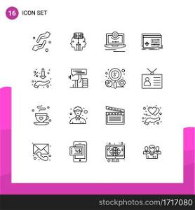 16 Universal Outlines Set for Web and Mobile Applications settings, object, man, file, monitor Editable Vector Design Elements