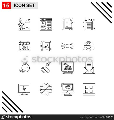 16 Universal Outlines Set for Web and Mobile Applications shop, pharmacy, page, note, healthcare Editable Vector Design Elements