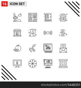 16 Universal Outlines Set for Web and Mobile Applications shop, pharmacy, page, note, healthcare Editable Vector Design Elements