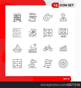 16 Universal Outlines Set for Web and Mobile Applications text, person, sport, man, face Editable Vector Design Elements