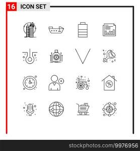 16 Universal Outlines Set for Web and Mobile Applications times, news, battery, market, business Editable Vector Design Elements