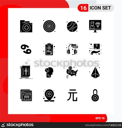 16 Universal Solid Glyph Signs Symbols of astrology, programmer, shield, development, coding Editable Vector Design Elements