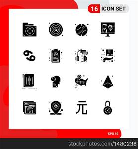 16 Universal Solid Glyph Signs Symbols of astrology, programmer, shield, development, coding Editable Vector Design Elements