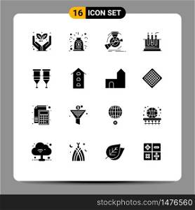 16 Universal Solid Glyph Signs Symbols of blood, lab, data, test, reference Editable Vector Design Elements