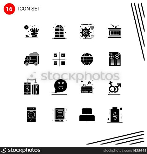 16 Universal Solid Glyph Signs Symbols of business, people, engineering, car, parade Editable Vector Design Elements
