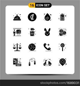 16 Universal Solid Glyph Signs Symbols of businessman, man, health, business, charge Editable Vector Design Elements