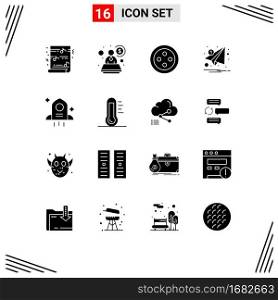 16 Universal Solid Glyph Signs Symbols of eco, rocket, stud, astronomy, notification Editable Vector Design Elements