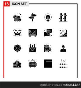 16 Universal Solid Glyph Signs Symbols of emots, spa, bulb, beauty, tips Editable Vector Design Elements