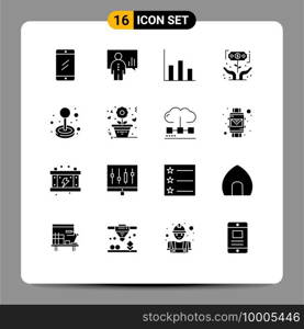 16 Universal Solid Glyph Signs Symbols of joystick, investor, presentation, investment, finance Editable Vector Design Elements