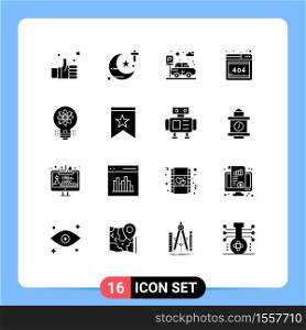 16 Universal Solid Glyph Signs Symbols of light, idea, theology, web, browser Editable Vector Design Elements