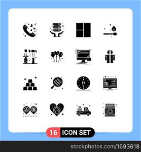 16 Universal Solid Glyph Signs Symbols of love, tools, layout, screwdriver, construction Editable Vector Design Elements