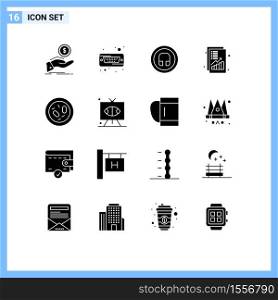16 Universal Solid Glyph Signs Symbols of revenue, increase, hard, income, ui Editable Vector Design Elements