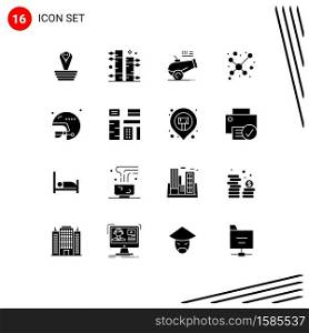 16 Universal Solid Glyph Signs Symbols of rugby, football, big gun, science, atom Editable Vector Design Elements