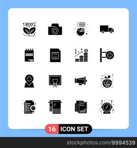 16 Universal Solid Glyph Signs Symbols of signature, document, pie, notepad, transport Editable Vector Design Elements