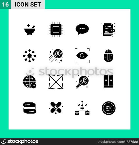 16 Universal Solid Glyph Signs Symbols of solidarity, security, chat, protection, deny Editable Vector Design Elements