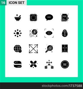 16 Universal Solid Glyph Signs Symbols of solidarity, security, chat, protection, deny Editable Vector Design Elements