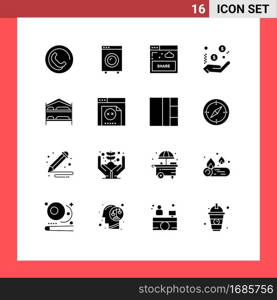 16 Universal Solid Glyphs Set for Web and Mobile Applications bedroom, sign, interface, hand, business Editable Vector Design Elements