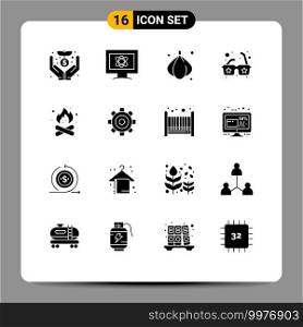 16 Universal Solid Glyphs Set for Web and Mobile Applications hot, c&ing, food, c&, sun Editable Vector Design Elements