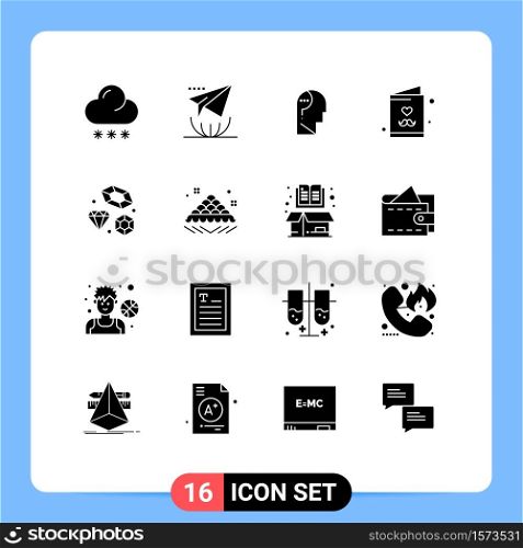 16 Universal Solid Glyphs Set for Web and Mobile Applications love, card, confuse, fathers day, dad Editable Vector Design Elements
