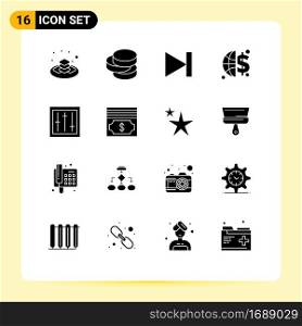 16 Universal Solid Glyphs Set for Web and Mobile Applications mixer, dj, forward, devices, global invesment Editable Vector Design Elements