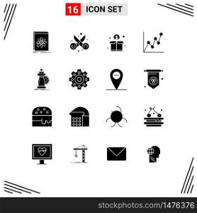 16 Universal Solid Glyphs Set for Web and Mobile Applications strategy, card, scissor, atm, funding Editable Vector Design Elements