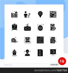 16 Universal Solid Glyphs Set for Web and Mobile Applications web, internet, modern, browser, pin Editable Vector Design Elements
