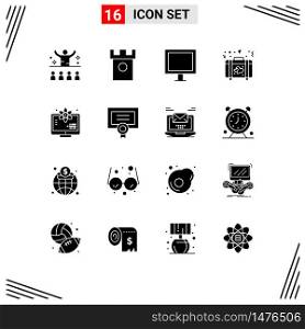 16 Universal Solid Glyphs Set for Web and Mobile Applications wedding, heart, hills, briefcase, television Editable Vector Design Elements