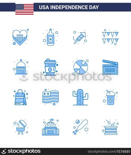 16 USA Blue Pack of Independence Day Signs and Symbols of usa; indianapolis; religion; indiana; garland Editable USA Day Vector Design Elements