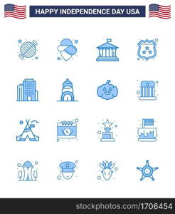 16 USA Blue Signs Independence Day Celebration Symbols of office  police  bank  shield  american Editable USA Day Vector Design Elements
