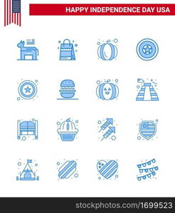 16 USA Blue Signs Independence Day Celebration Symbols of sign  police  american  medal  independece Editable USA Day Vector Design Elements