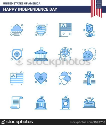 16 USA Blue Signs Independence Day Celebration Symbols of sign  police  flag  shield  usa Editable USA Day Vector Design Elements