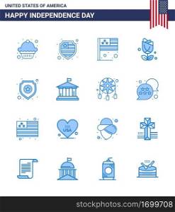 16 USA Blue Signs Independence Day Celebration Symbols of sign; police; flag; shield; usa Editable USA Day Vector Design Elements