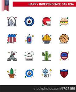16 USA Flat Filled Line Signs Independence Day Celebration Symbols of meal  burger  usa  united  sport Editable USA Day Vector Design Elements