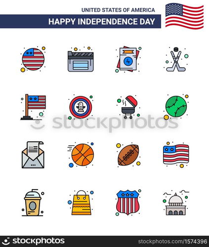 16 USA Flat Filled Line Signs Independence Day Celebration Symbols of usa; flag; usa; country; ice Editable USA Day Vector Design Elements