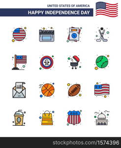 16 USA Flat Filled Line Signs Independence Day Celebration Symbols of usa; flag; usa; country; ice Editable USA Day Vector Design Elements