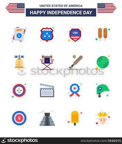 16 USA Flat Pack of Independence Day Signs and Symbols of american; ball; security; food; corn dog Editable USA Day Vector Design Elements