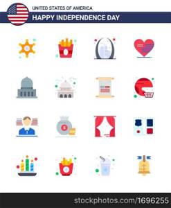 16 USA Flat Pack of Independence Day Signs and Symbols of city; flag; building; american; heart Editable USA Day Vector Design Elements