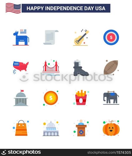 16 USA Flat Pack of Independence Day Signs and Symbols of thanksgiving; american; guiter; maony; american Editable USA Day Vector Design Elements