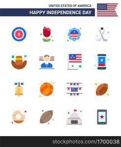 16 USA Flat Signs Independence Day Celebration Symbols of hat; american; flag; sport; hokey Editable USA Day Vector Design Elements